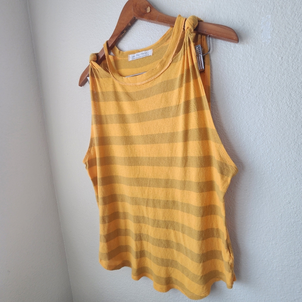 We The Free People Striped Tank Top Twist Shoulder Cut Out Yellow Sz M - Picture 3 of 10